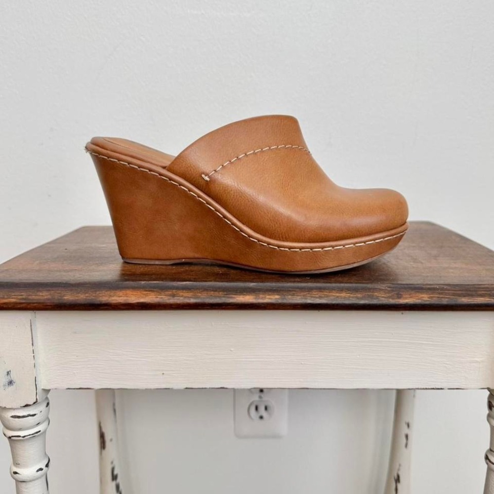 B.O.C Tan Faux Leather Clog Wedge Size 8